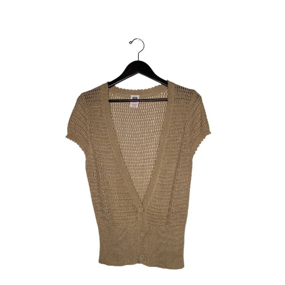 Faded Glory Women's Short Sleeves Button Front Crochet Cardigan Size L